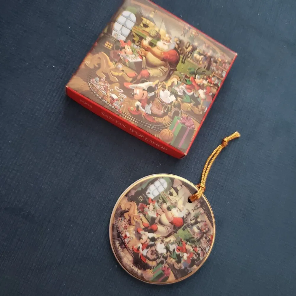 Vintage New in Box Disney Santa's Workshop Ceramic Ornament 1993